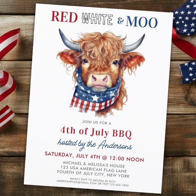 Carte Postale Coute Patriotique Highland Cow 4 juillet (Créateur téléchargé)
