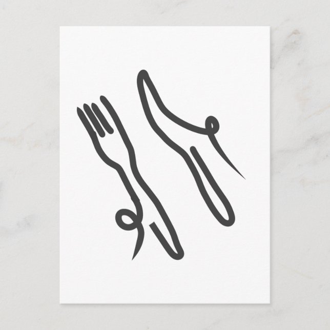 Carte Postale Couteau alimentaire et fourche moderne gris et bla (Devant)