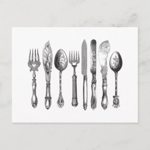 Carte Postale Couteaux vintages Couteau blanc noir fourche coute