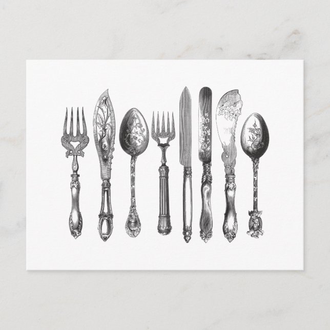 Carte Postale Couteaux vintages Couteau blanc noir fourche coute (Devant)