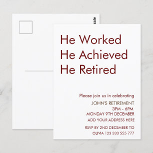 Carte Postale Coutume de retraite Il a travaillé Il a réussi Il 