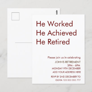 Carte Postale Coutume de retraite Il a travaillé Il a réussi Il 