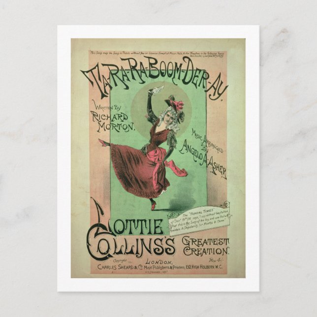 Carte Postale Couverture musicale pour Ta-Ra-Ra-Boom-Der-Ay, pub (Devant)