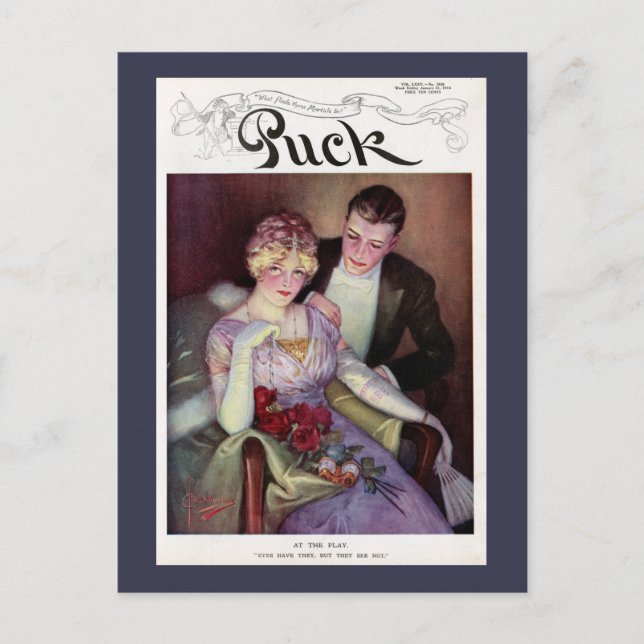 Carte Postale Couverture vintage de la revue Puck - Au jeu (Devant)