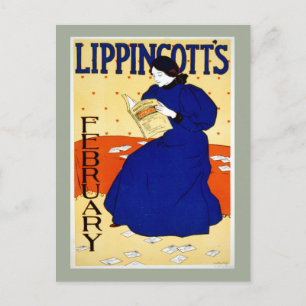 Carte Postale Couverture Vintage du magazine Lippincott Février