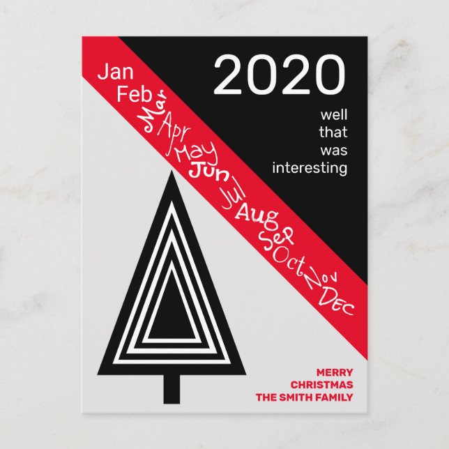 Carte Postale Covid 2020 Noir blanc rouge Silly drôle Noël (Devant)