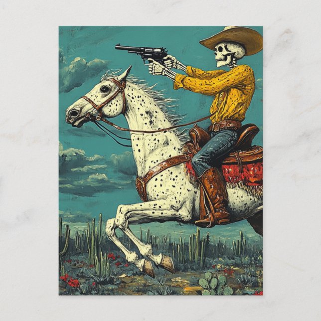 Carte Postale Cow-boy squelette sur un cheval Appaloosa (Devant)