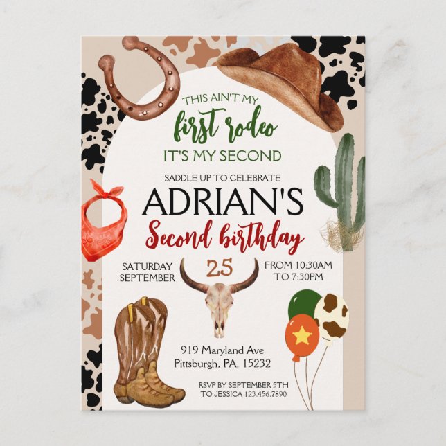 Carte Postale Cowboy Anniversaire 2e Rodéo Anniversaire (Devant)