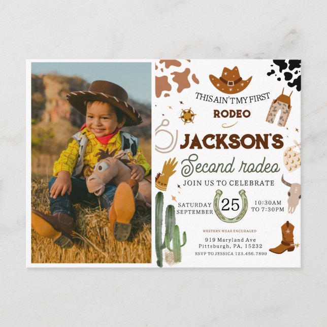 Carte Postale Cowboy Anniversaire 2e Rodéo Anniversaire (Devant)