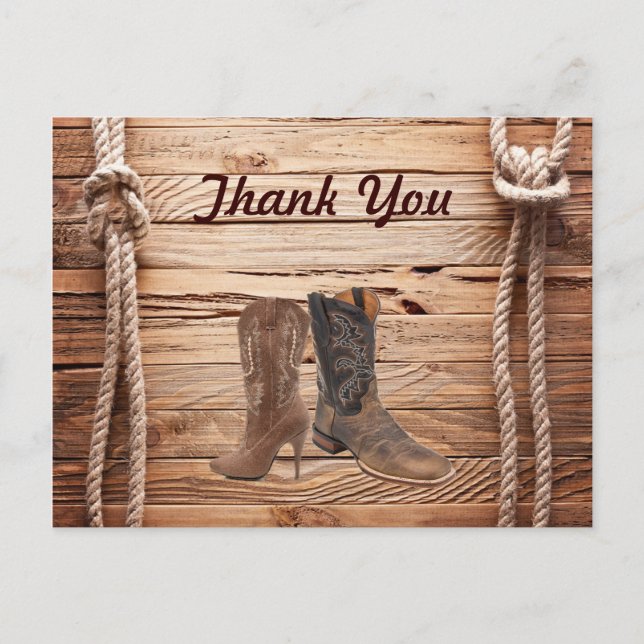Carte Postale Cowboy Boots Western mariage campagnard merci (Devant)