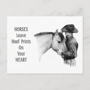 Carte Postale Cowboy : Chevaux : Imprimés de capot : Dessin au c