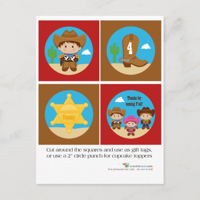 Carte Postale Cowboy Cupcake Toppers (Devant)