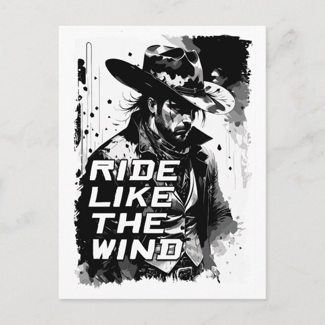 Carte Postale Cowboy Dire Voyage Comme Un Vent Illustration Art (Devant)