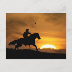 Carte Postale Cowboy et Horse Racing the Sundown