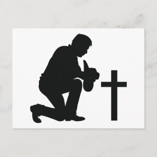 Carte Postale Cowboy Kneeling at Cross