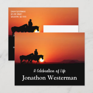 Carte Postale Cowboy Rides Horse au coucher du soleil Fête de la