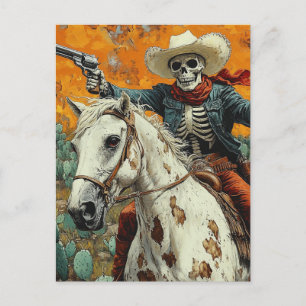 Carte Postale Cowboy squelette sur un cheval Appaloosa
