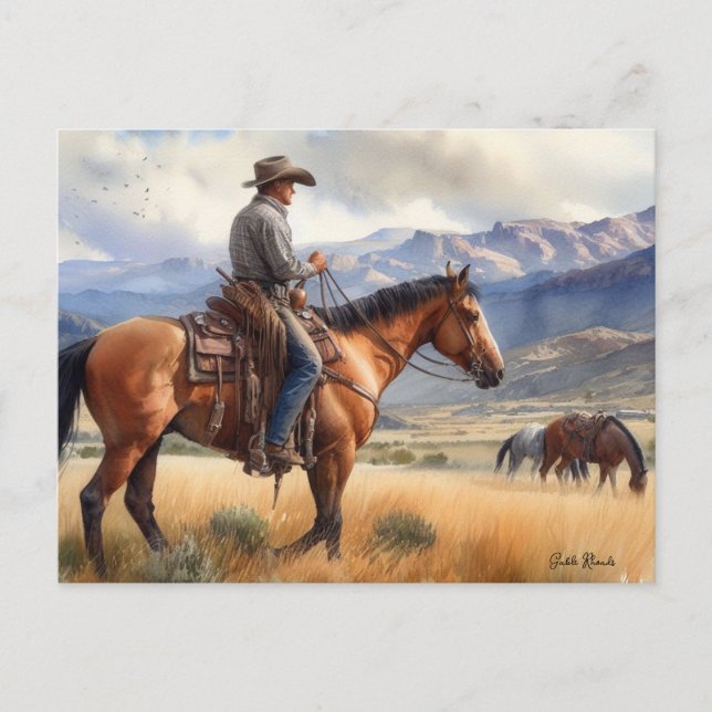 Carte Postale Cowboy sur Buckskin Horse (Devant)