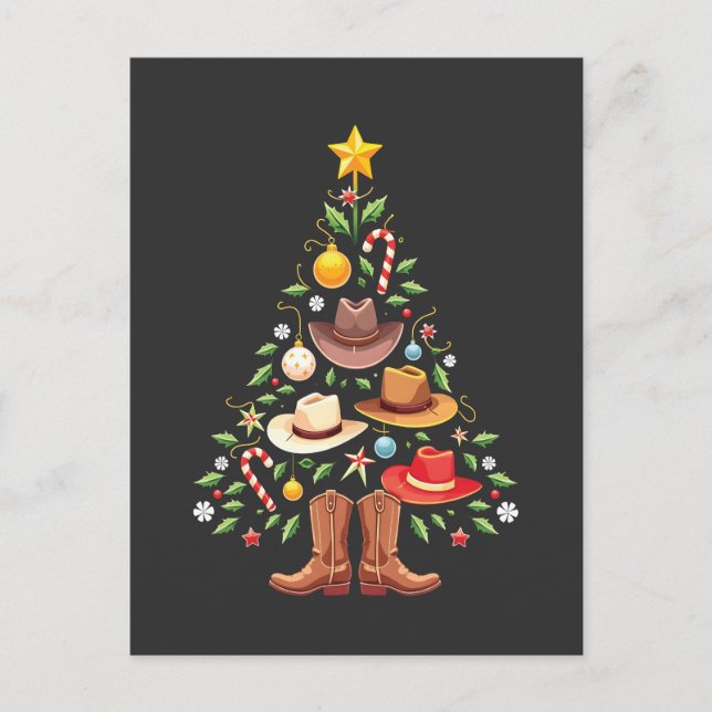 Carte Postale Cowboy Western Christmas Tree Père Noël (Devant)