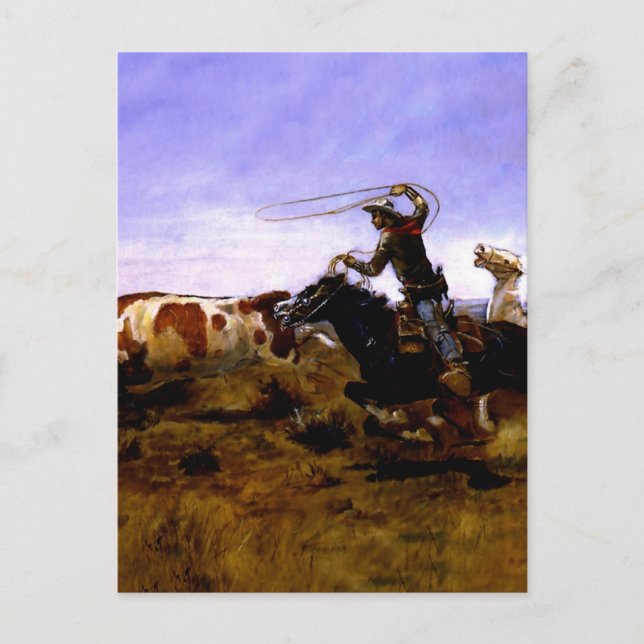 Carte Postale « Cowboys Roping a Steer » par Charles M. Russell (Devant)