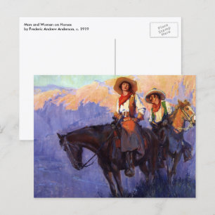 Carte Postale Cowboys vintages, Homme et femme à cheval, Anderso