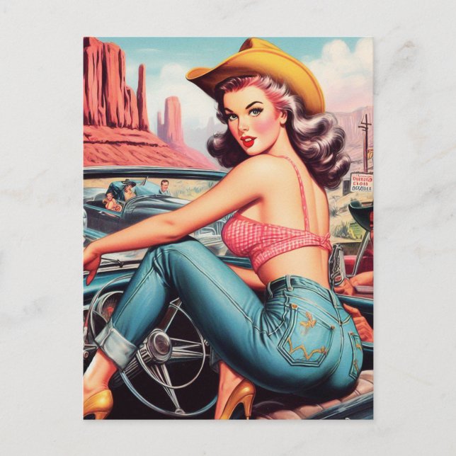 Carte Postale Cowgirl Pin-Up Vintage (Devant)