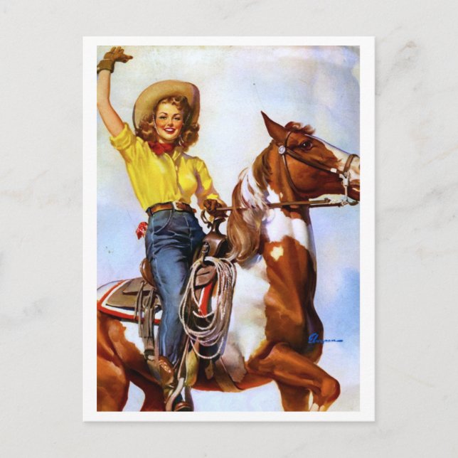 Carte Postale Cowgirl Rider Pin Up (Devant)