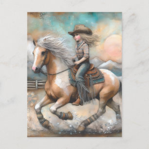 Carte Postale Cowgirl sur un Pinto