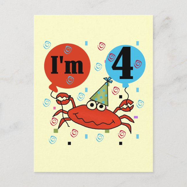 Carte Postale Crabe 4e anniversaire Tshirts et cadeaux (Devant)