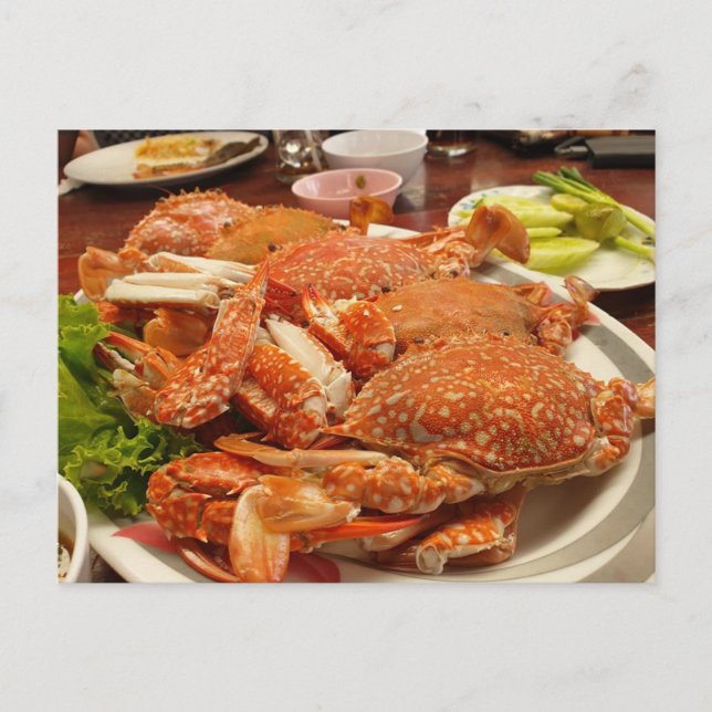 Carte Postale ฺฺ Crabe Bleu À La Vapeur Fruits De Mer Délicieux  (Devant)