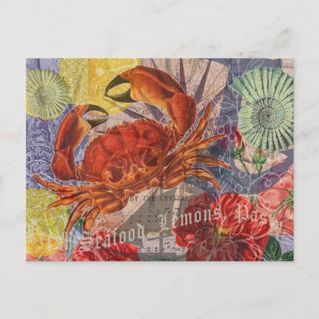 Carte Postale Crabe Plage Nautique Art de la mer (Devant)