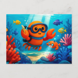 Carte Postale Crabe Plongeur Explorant un Récif de Corail Sous-M
