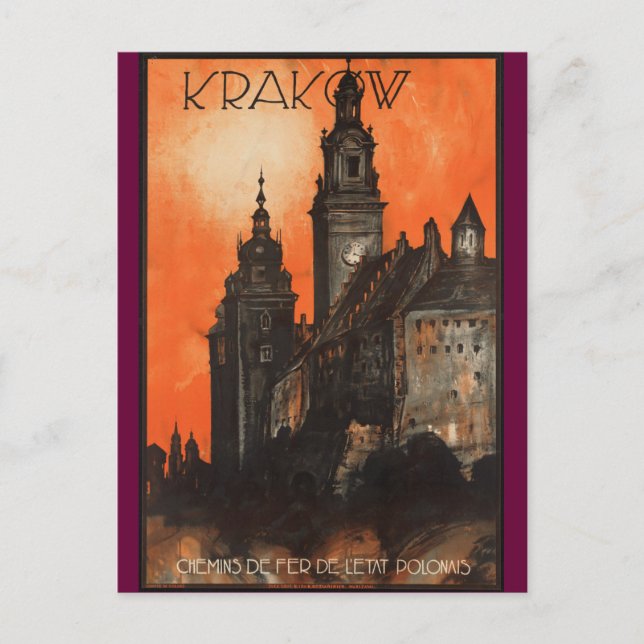 Carte Postale Cracovie Pologne - Poster de voyage polonais Vinta (Devant)