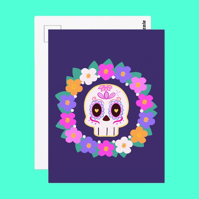 Carte Postale Crâne à sucre à fleurs florales (Créateur téléchargé)