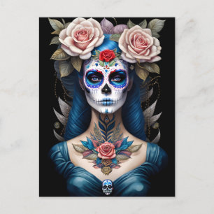Carte Postale Crâne à sucre - Colorée Dia de los Muertos