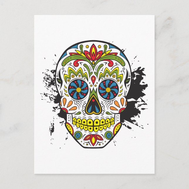Carte Postale Crâne à sucre, crâne de tatouage, crâne mexicain (Devant)