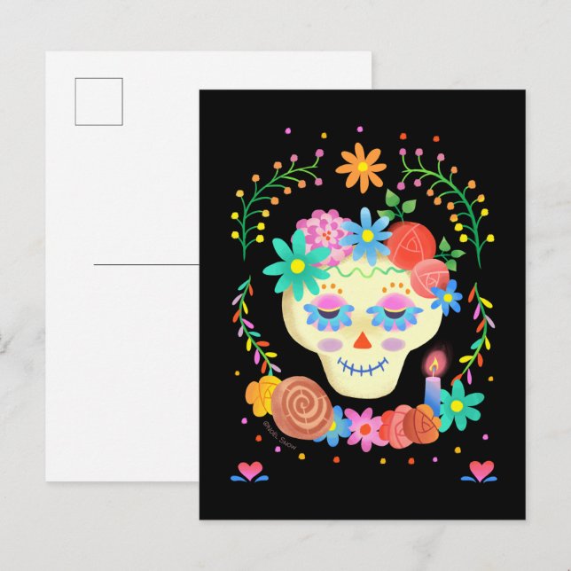 Carte Postale Crâne à sucre Día de los Muertos (Devant / Derrière)