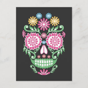 Carte Postale Crâne à sucre fleur mexicaine Fête des Morts Mexiq