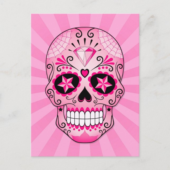 Carte Postale Crâne à sucre rose diamant (Devant)
