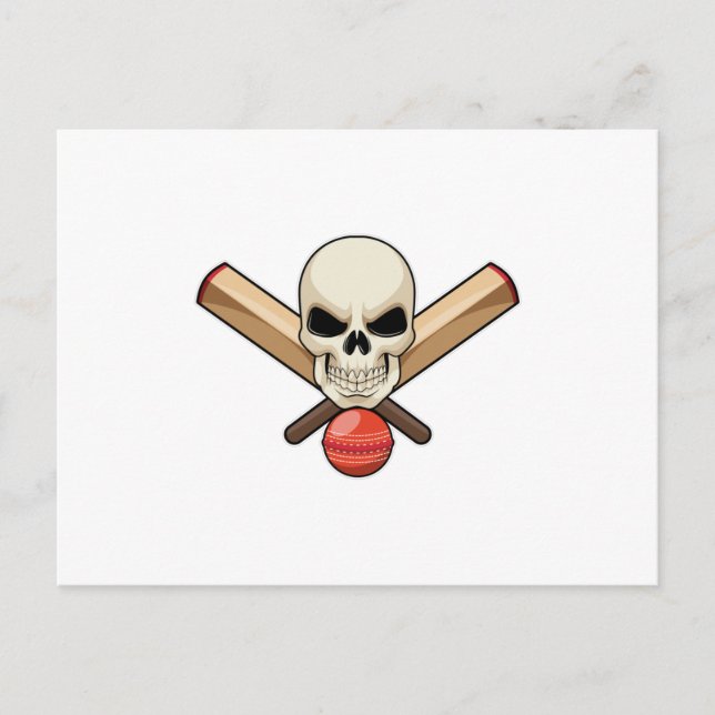 Carte Postale Crâne au guichet avec batte de cricket (Devant)
