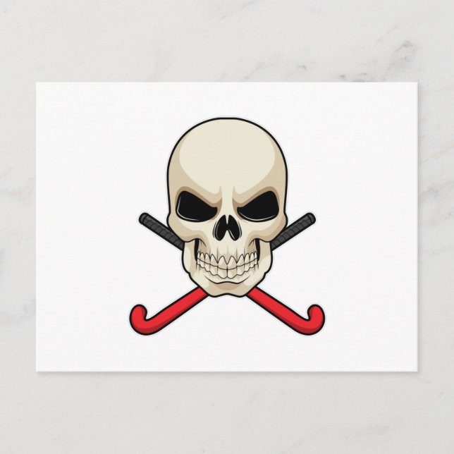 Carte Postale Crâne au hockey avec une batte de hockey (Devant)