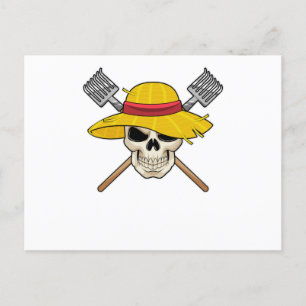 Carte Postale Crâne avec Casquette en fermier avec gâteau
