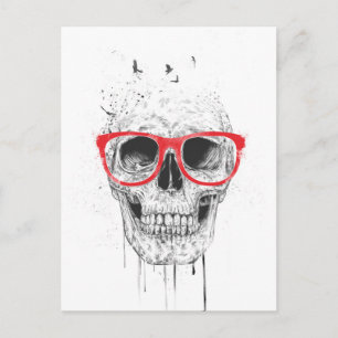 Carte Postale Crâne avec lunettes rouges