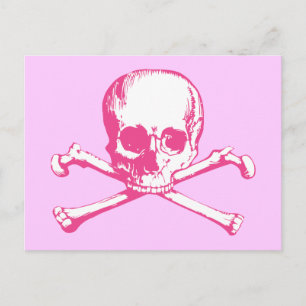 Carte Postale Crâne classique rose et os croisés