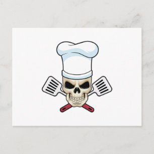 Carte Postale Crâne de cuisinier avec chapeau de cuisine