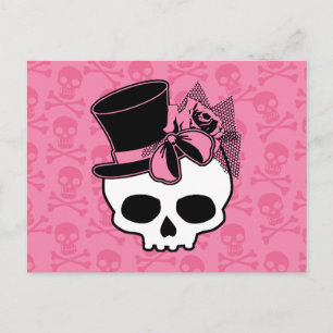 Carte Postale Crâne de fille avec Casquette et cou rose