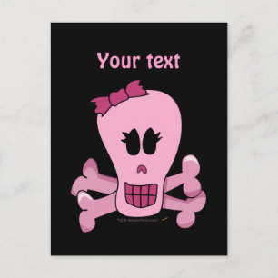 Carte Postale Crâne de fille rose avec Halloween de Bow ou pirat