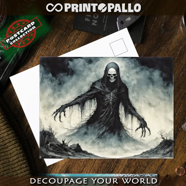 Carte Postale Crâne de mort d'horreur dans un manteau noir (Créateur téléchargé)