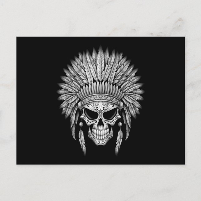 Carte Postale Crâne de sucre autochtone foncé avec coiffure (Devant)