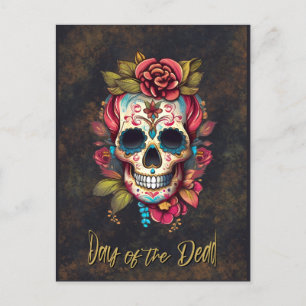 Carte Postale Crâne de sucre floral Día de los Muertos français 